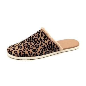 Caslon‎ Slipper Womens Sz 6.5 Leather Cnalise Lea Flat Heel Slide Leopard Print